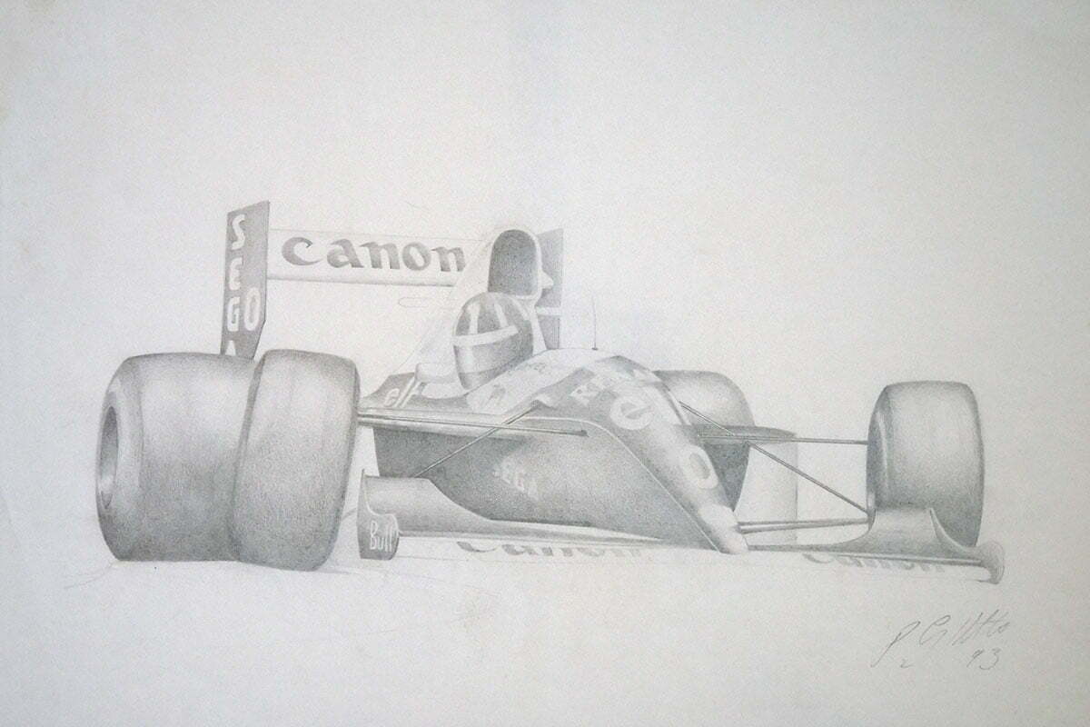 F1 racing car pencil drawing
