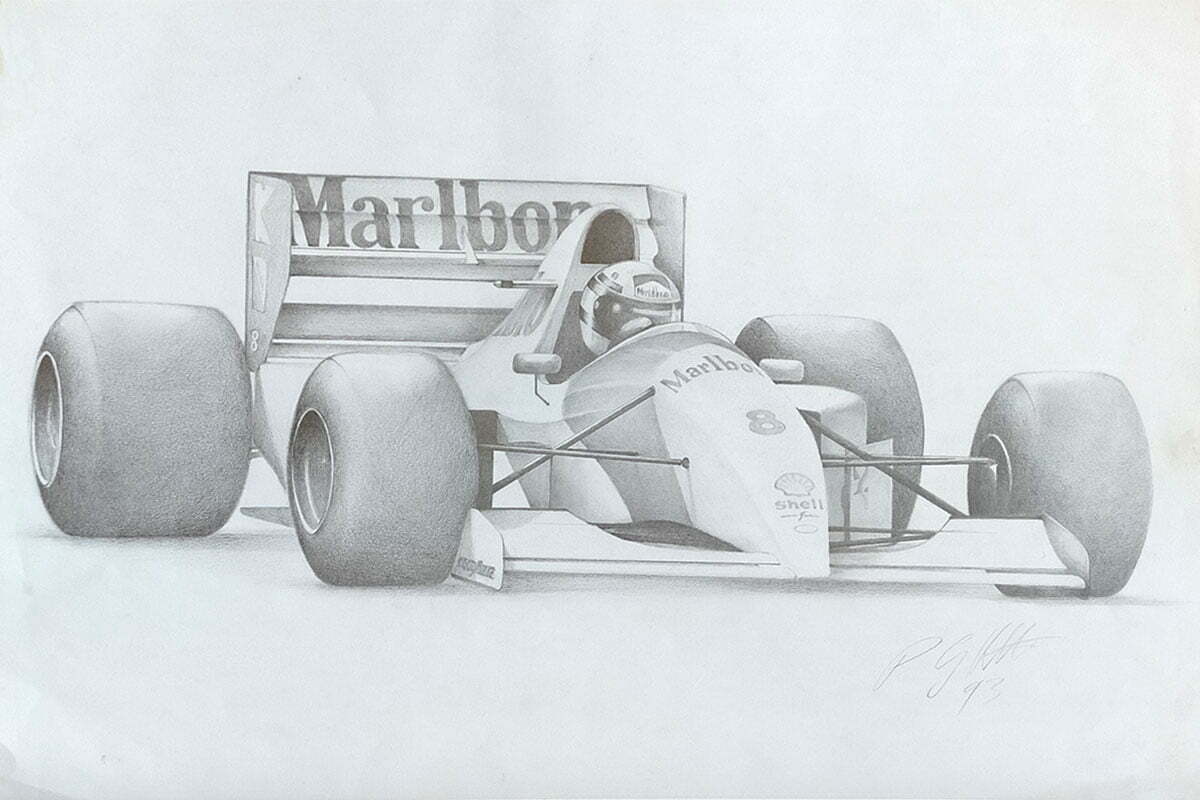 F1 racing car pencil artwork