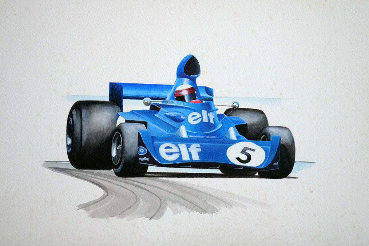 F1 racing car watercolour painting
