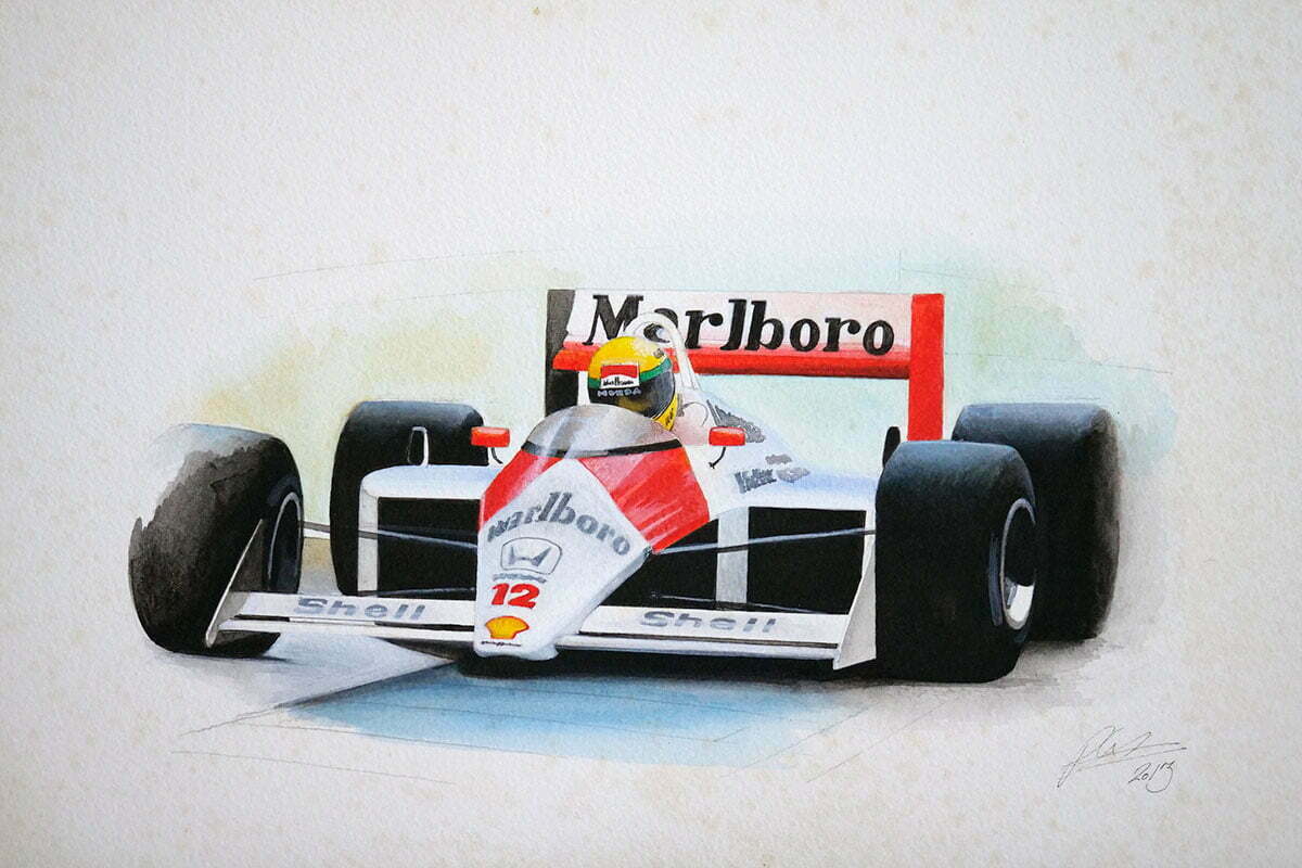 F1 racing car watercolour painting
