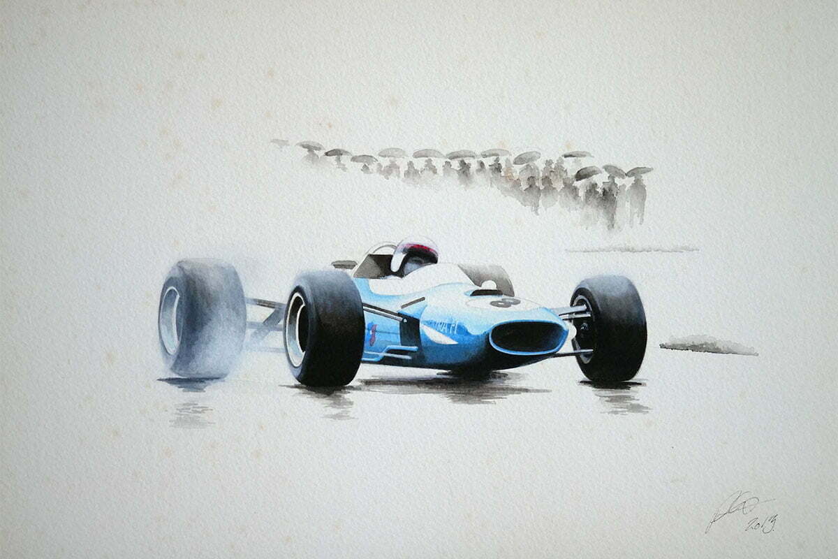 Vintage racing car watercolour painting