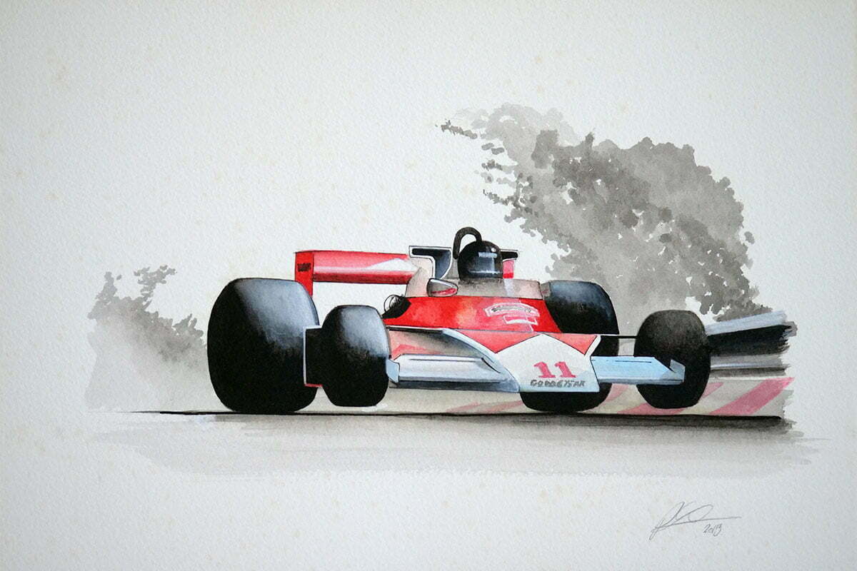 F1 racing car watercolour art