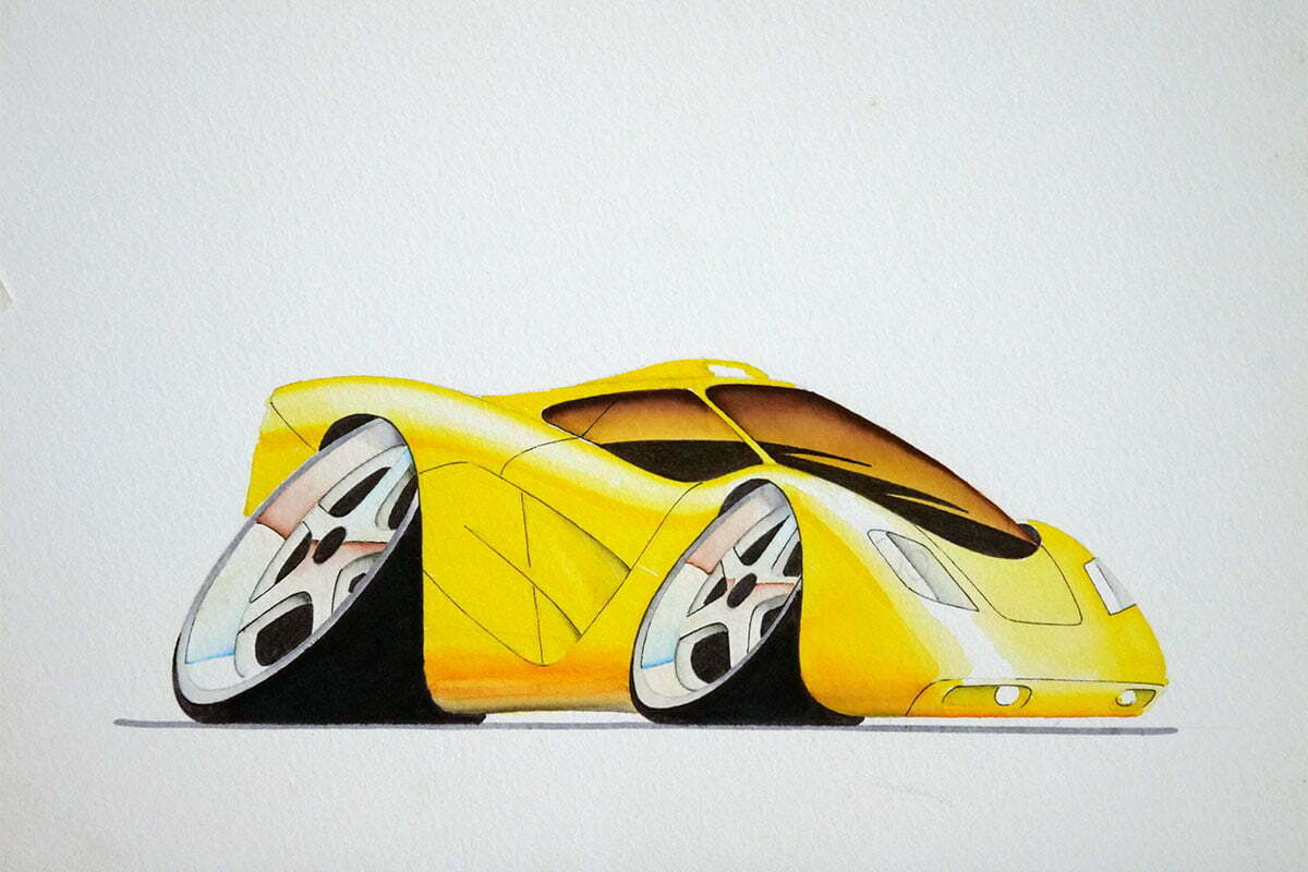 Historic race car watercolour painting