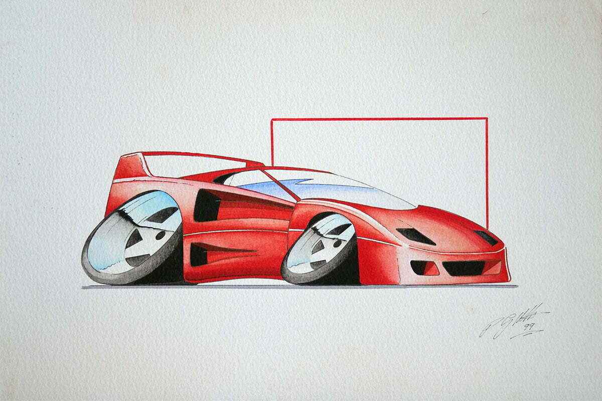 Historic race car watercolour painting